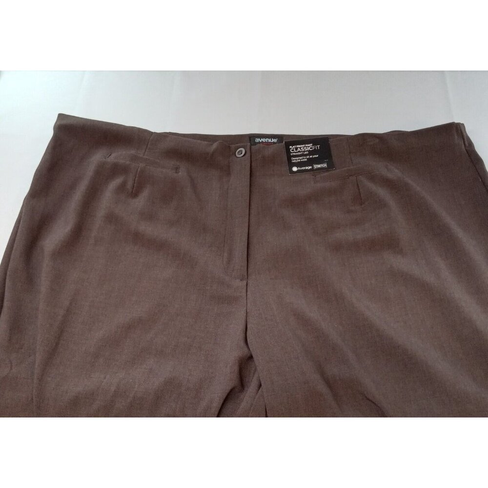 Avenue Stretch Women's Pants 47/29.5 Plus Size 26 Brown Flat Front Straight NWT - Picture 6 of 16